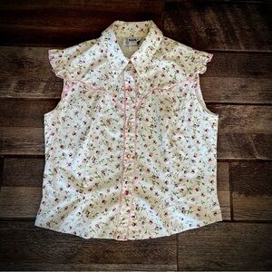 Banjo Vintage Western Floral snap front Sleeveless Top L